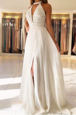 A-Line Beaded Long Prom Dresses Formal Evening Gowns 901614