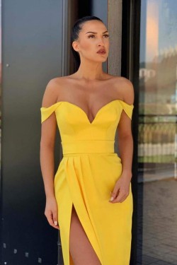 Long Yellow Sheath Off the Shoulder Prom Dresses Formal Evening Gowns 901618