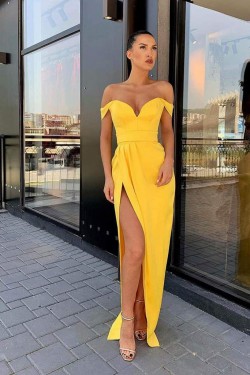 Long Yellow Sheath Off the Shoulder Prom Dresses Formal Evening Gowns 901618