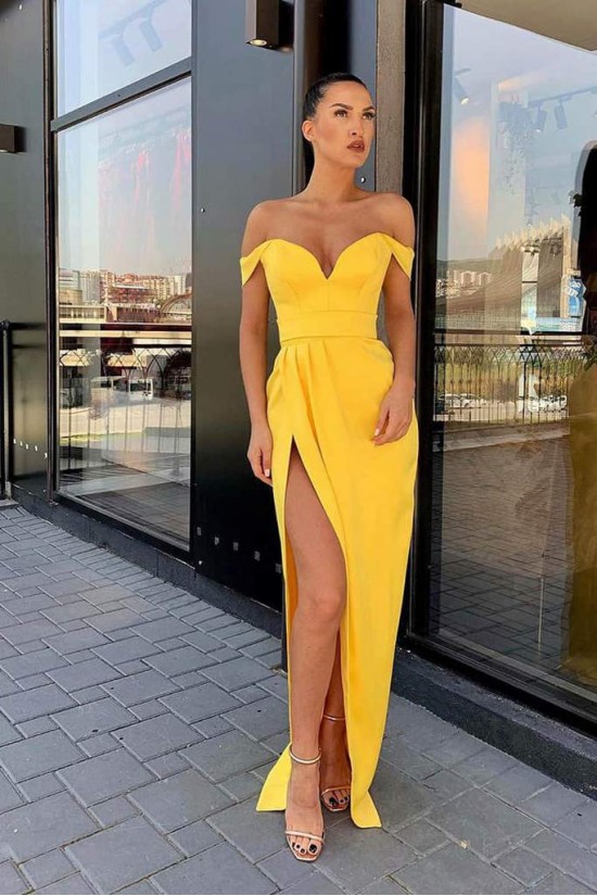 Long Yellow Sheath Off the Shoulder Prom Dresses Formal Evening Gowns 901618 Long Yellow Sheath Off the Shoulder Prom Dresses Formal Evening Gowns 901618