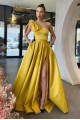 A-Line One Shoulder Long Prom Dresses Formal Evening Gowns 901619