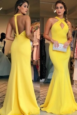 Long Yellow Mermaid Prom Dresses Formal Evening Gowns 901623