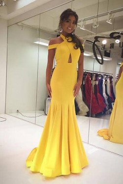 Long Yellow Mermaid Prom Dresses Formal Evening Gowns 901624