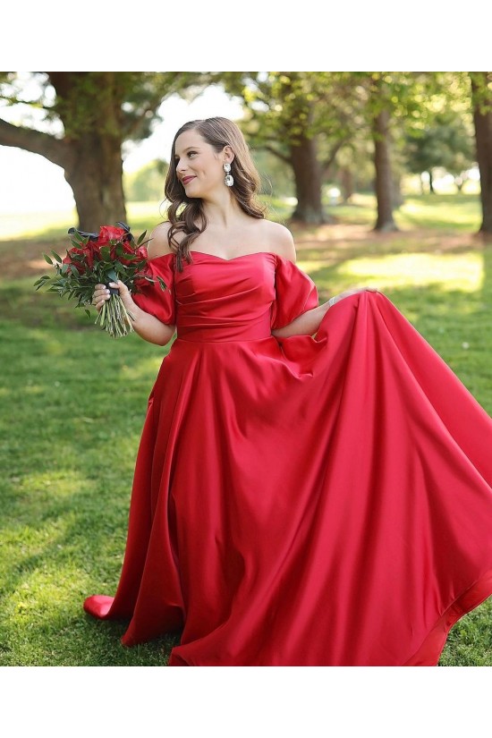 Long Red Off the Shoulder Satin Prom Dresses Formal Evening Gowns 901636 Long Red Off the Shoulder Satin Prom Dresses Formal Evening Gowns 901636