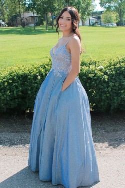 A-Line Beaded Lace Long Prom Dresses Formal Evening Gowns 901640