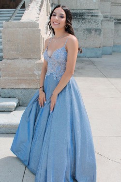 A-Line Beaded Lace Long Prom Dresses Formal Evening Gowns 901640