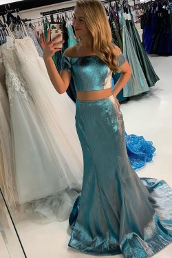 Mermaid Sparkle Two Pieces Prom Dresses Formal Evening Gowns 901648