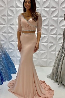 Long Mermaid Two Pieces Beaded Prom Dresses Formal Evening Gowns 901649