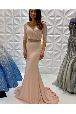 Long Mermaid Two Pieces Beaded Prom Dresses Formal Evening Gowns 901649