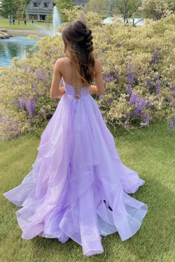 A-Line V Neck Long Prom Dresses Formal Evening Gowns 901652