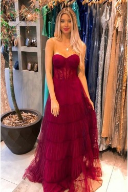 A-Line Sweetheart Lace and Tulle Prom Dresses Formal Evening Gowns 901654