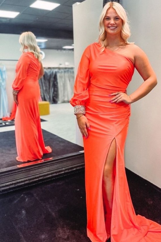 Long Mermaid One Shoulder Orange Prom Dresses Formal Evening Gowns 901660 Long Mermaid One Shoulder Orange Prom Dresses Formal Evening Gowns 901660