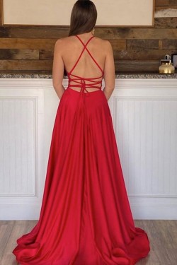 Long Red Prom Dresses Formal Evening Gowns with Pockets 901661