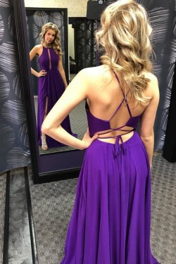 Long Purple Chiffon Prom Dresses Formal Evening Gowns 901665