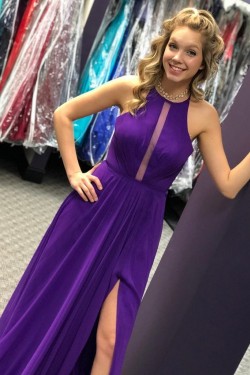 Long Purple Chiffon Prom Dresses Formal Evening Gowns 901665