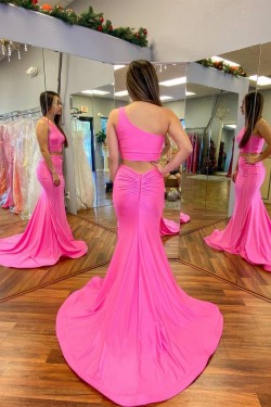 Long Pink Two Pieces Mermaid Prom Dresses Formal Evening Gowns 901667