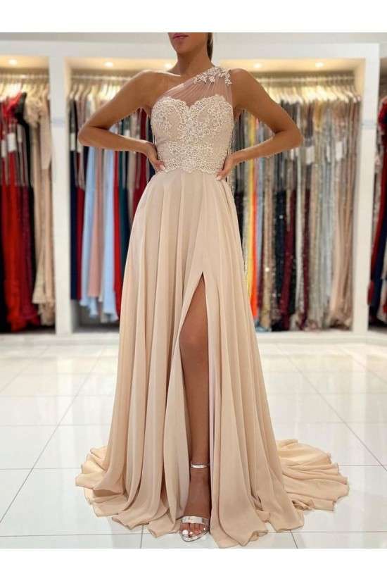Long Chiffon and Lace One Shoulder Prom Dresses Formal Evening Gowns 901673 Long Chiffon and Lace One Shoulder Prom Dresses Formal Evening Gowns 901673
