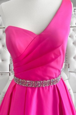 Long Fuchsia Beaded One Shoulder Prom Dresses Formal Evening Gowns 901674