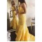 Long Yellow Mermaid Strapless Prom Dresses Formal Evening Gowns 901675
