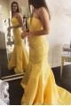 Long Yellow Mermaid Strapless Prom Dresses Formal Evening Gowns 901675