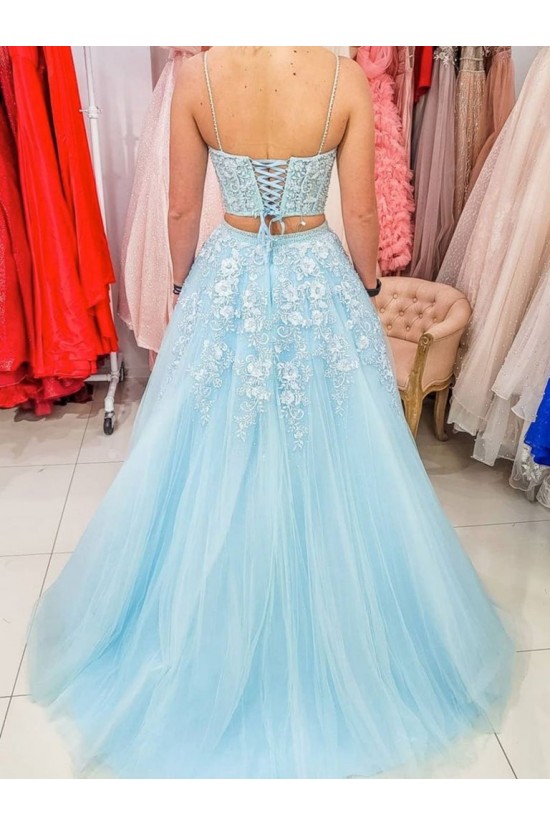 Long Blue Two Pieces Lace Prom Dresses Formal Evening Gowns 901677 Long Blue Two Pieces Lace Prom Dresses Formal Evening Gowns 901677
