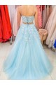 Long Blue Two Pieces Lace Prom Dresses Formal Evening Gowns 901677