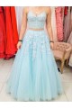 Long Blue Two Pieces Lace Prom Dresses Formal Evening Gowns 901677 Long Blue Two Pieces Lace Prom Dresses Formal Evening Gowns 901677