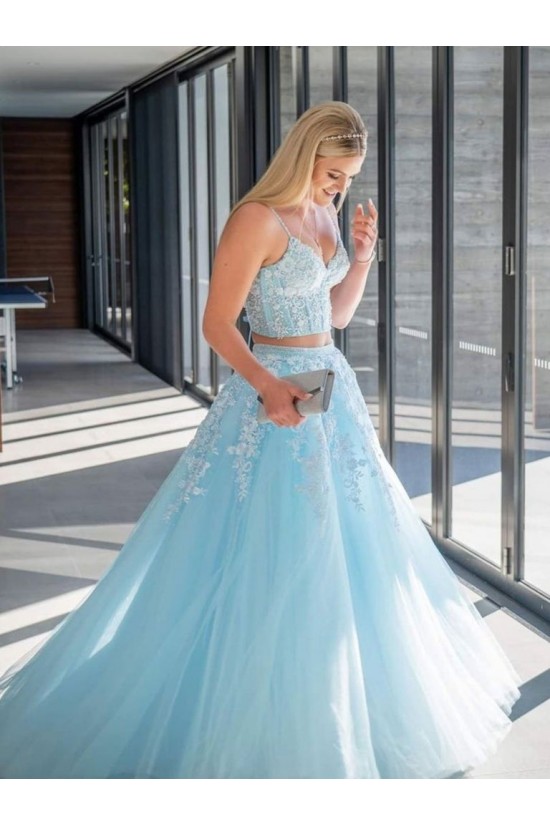 Long Blue Two Pieces Lace Prom Dresses Formal Evening Gowns 901677 Long Blue Two Pieces Lace Prom Dresses Formal Evening Gowns 901677
