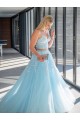 Long Blue Two Pieces Lace Prom Dresses Formal Evening Gowns 901677