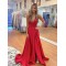 Long Red V Neck Prom Dresses Formal Evening Gowns 901678