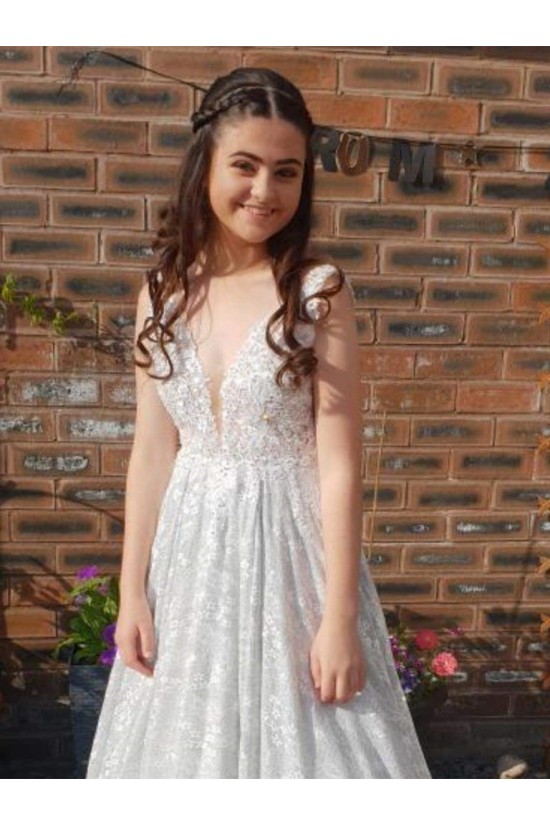 A-Line Lace Long Prom Dresses Formal Evening Gowns 901681