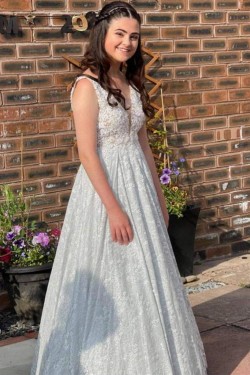 A-Line Lace Long Prom Dresses Formal Evening Gowns 901681