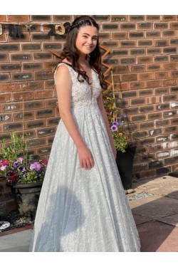 A-Line Lace Long Prom Dresses Formal Evening Gowns 901681