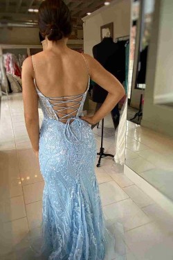 Long Blue Sequin Prom Dresses Formal Evening Gowns 901687
