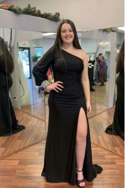 Long Royal Blue One Shoulder Prom Dresses Formal Evening Gowns 901688