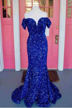 Long Red Sequin Off the Shoulder Prom Dresses Formal Evening Gowns 901689