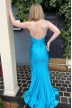 Long Blue One Shoulder Prom Dresses Formal Evening Gowns 901691