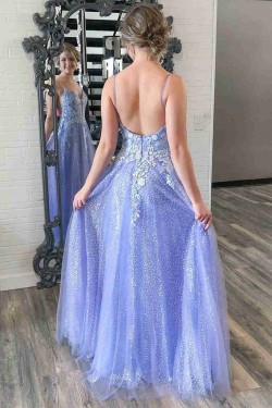 Long Blue Sparkle Lace and Tulle Prom Dresses Formal Evening Gowns 901697