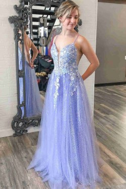 Long Blue Sparkle Lace and Tulle Prom Dresses Formal Evening Gowns 901697
