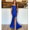Long Royal Blue Mermaid Off the Shoulder Prom Dresses Formal Evening Gowns 901701