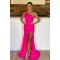 Long Pink One Shoulder Prom Dresses Formal Evening Gowns 901705