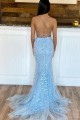 Long Blue Two Pieces Lace Prom Dresses Formal Evening Gowns 901707