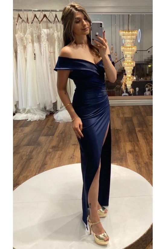 Long Navy Blue Off the Shoulder Prom Dresses Formal Evening Gowns 901710 Long Navy Blue Off the Shoulder Prom Dresses Formal Evening Gowns 901710