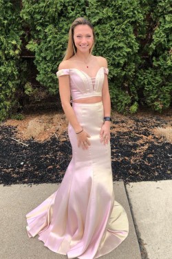 Mermaid Two Pieces Off the Shoulder Prom Dresses Formal Evening Gowns 901711