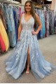 A-Line Lace V Neck Prom Dresses Formal Evening Gowns 901713