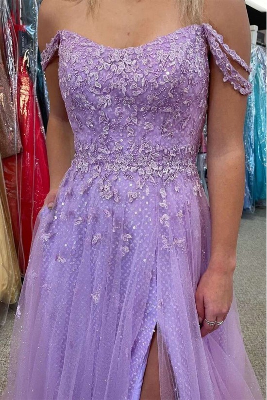Long Lilac Lace and Tulle Prom Dresses Formal Evening Gowns 901731