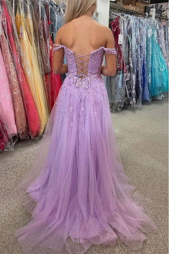 Long Lilac Lace and Tulle Prom Dresses Formal Evening Gowns 901731
