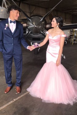 Long Pink Mermaid Prom Dresses Formal Evening Gowns 901743