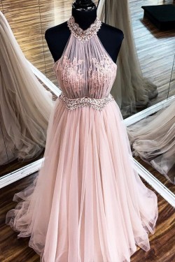 A-Line Lace and Tulle Long Prom Dresses Formal Evening Gowns 901746