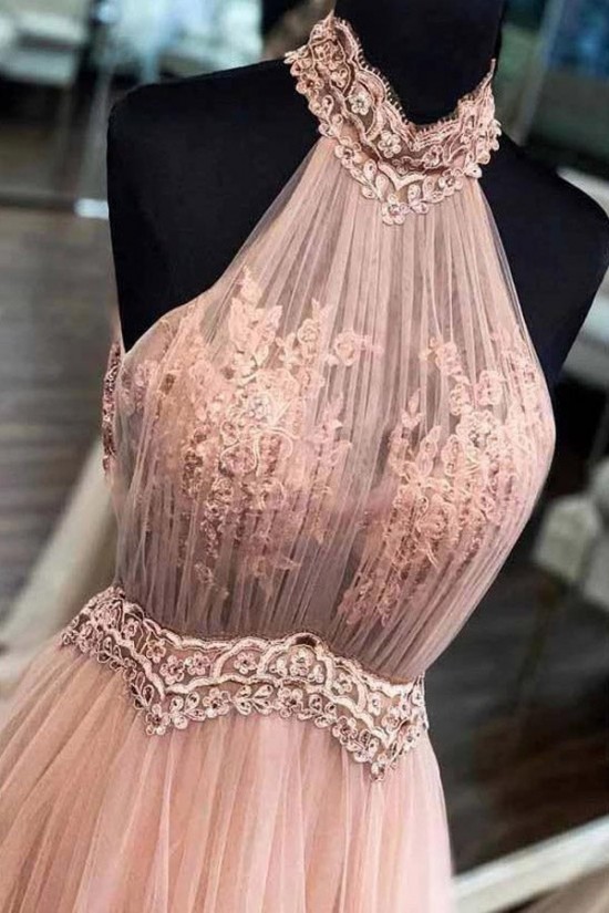 A-Line Lace and Tulle Long Prom Dresses Formal Evening Gowns 901746